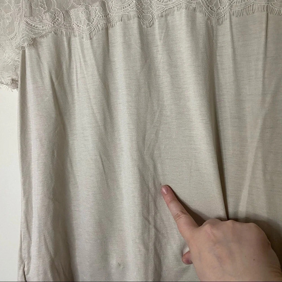 Cream Lace Short Sleeve Top Large Petite Zipper Back Classic Ann Taylor Workwear - Picture 8 of 11